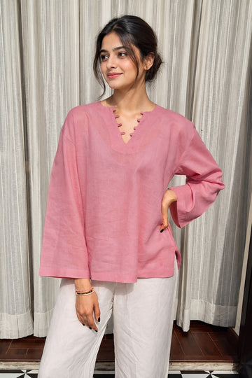 Pink Roman Silk Relaxed Fit Top for Women | Stylish Daily Wear Top D93