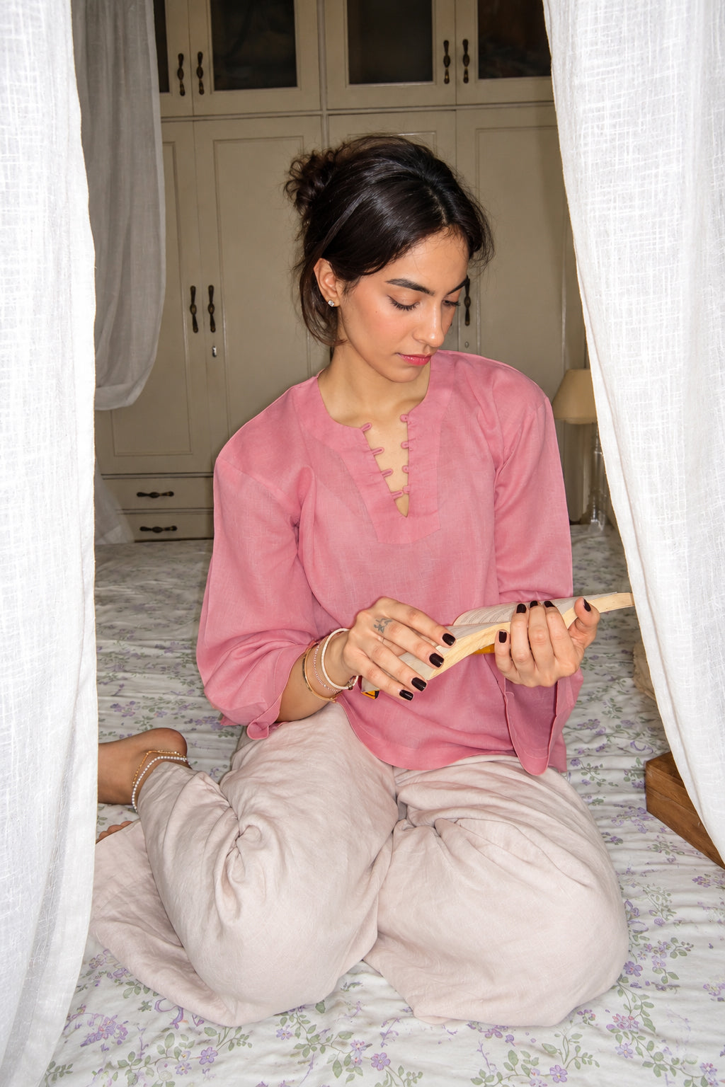 Pink Roman Silk Relaxed Fit Top for Women | Stylish Daily Wear Top D93