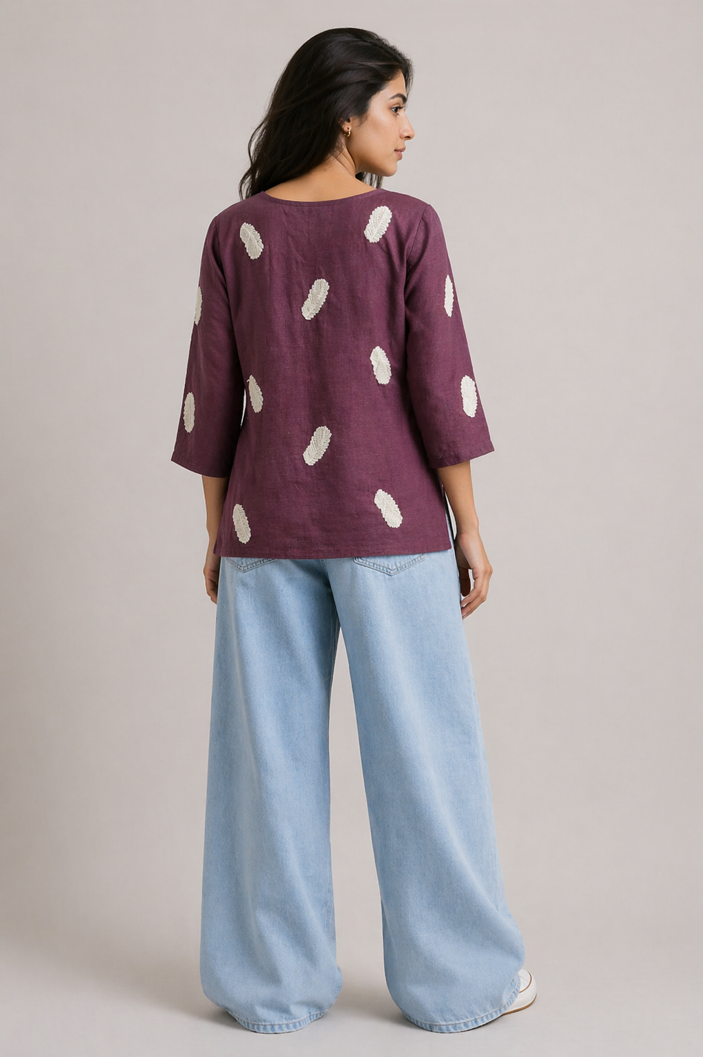 Everyday Wine Cotton Blend Top with Button Detailing D55