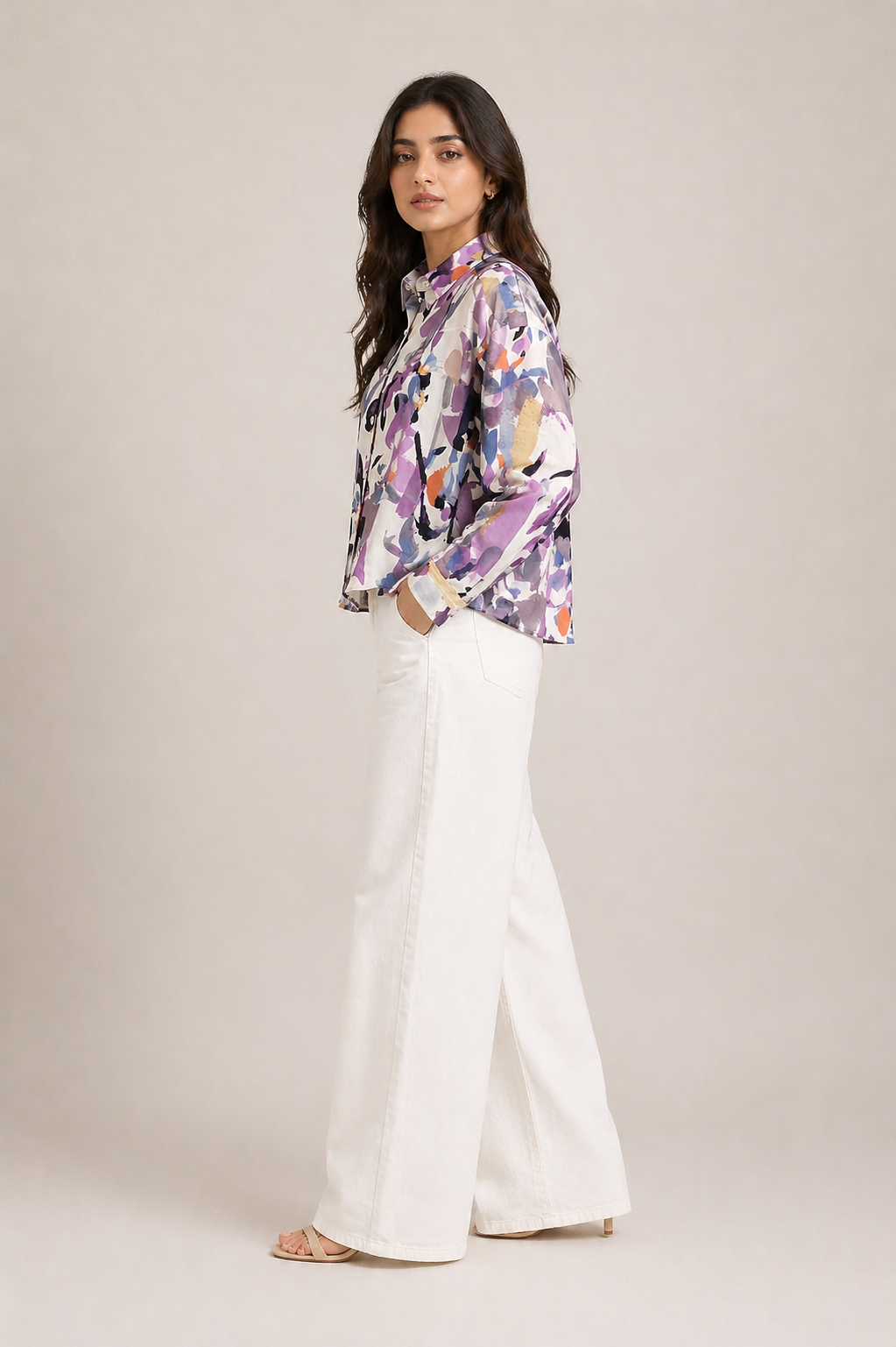 Women's Abstract Multi-Color Printed Button-Down Shirt D59