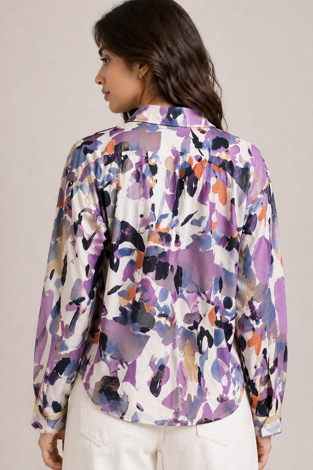 Women's Abstract Multi-Color Printed Button-Down Shirt D59