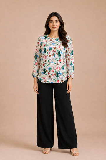 Floral Printed Casual Button-Up Top D81