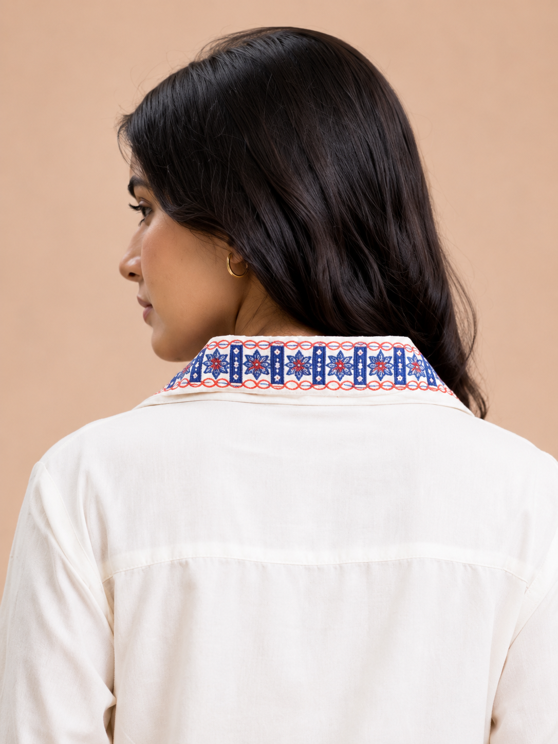 Floral Embroidered Front Button-Up Shirt D82