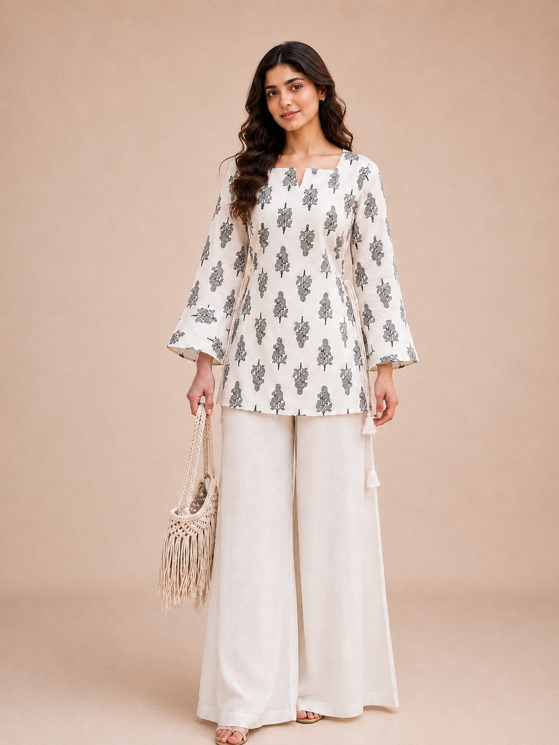Women's Floral Print Side Tie Casual Top D78