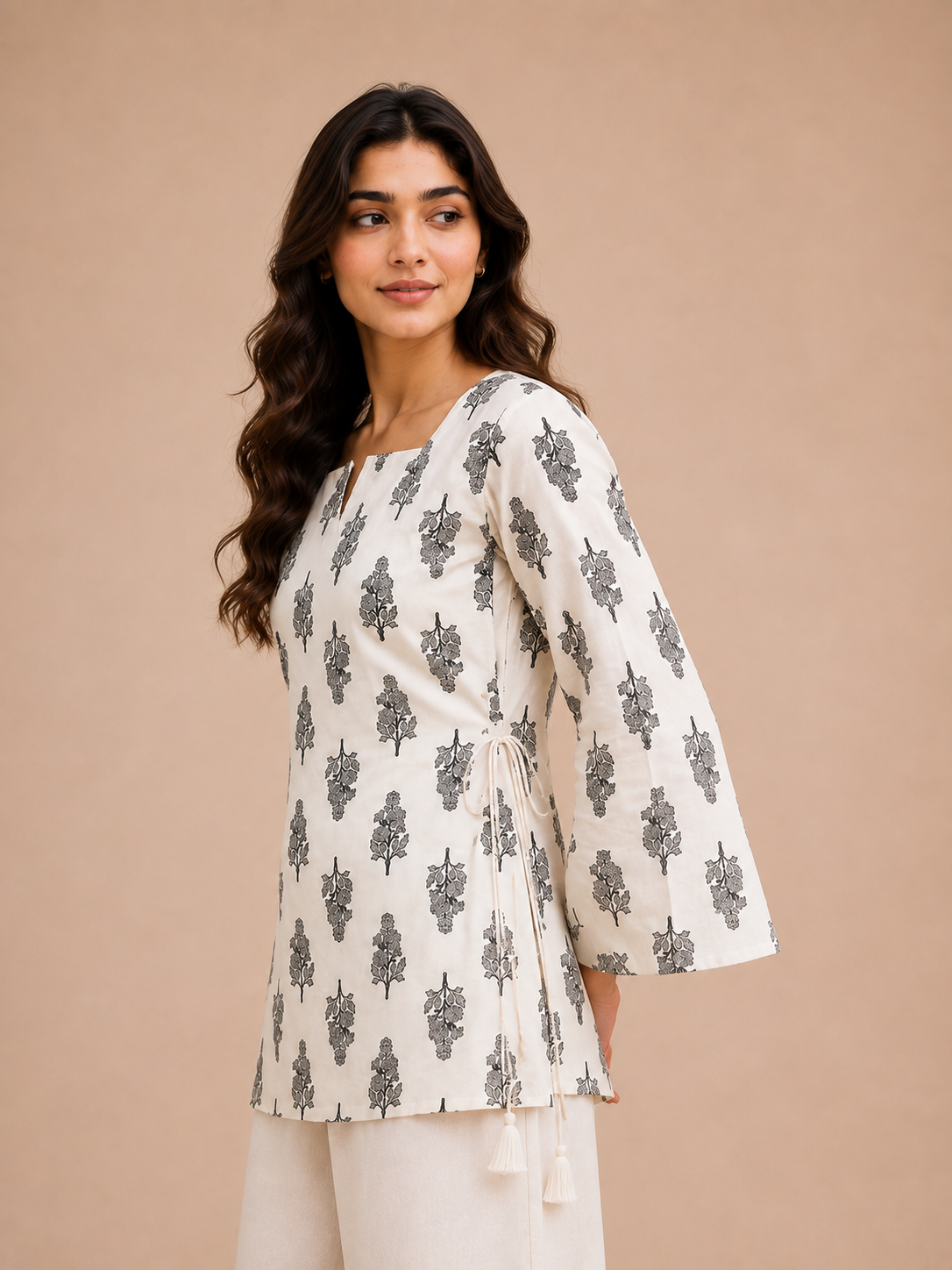 Women's Floral Print Side Tie Casual Top D78