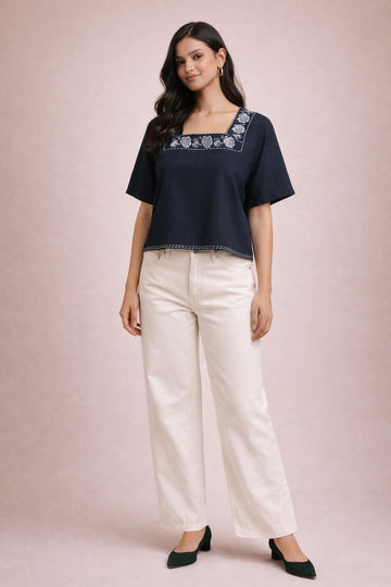 Women’s Contemporary Square Neck Printed Top D1