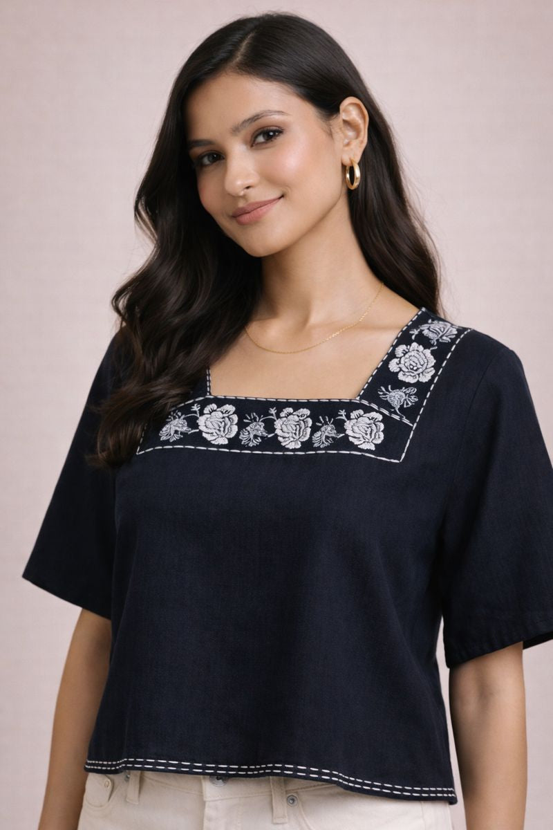 Women’s Contemporary Square Neck Printed Top D1