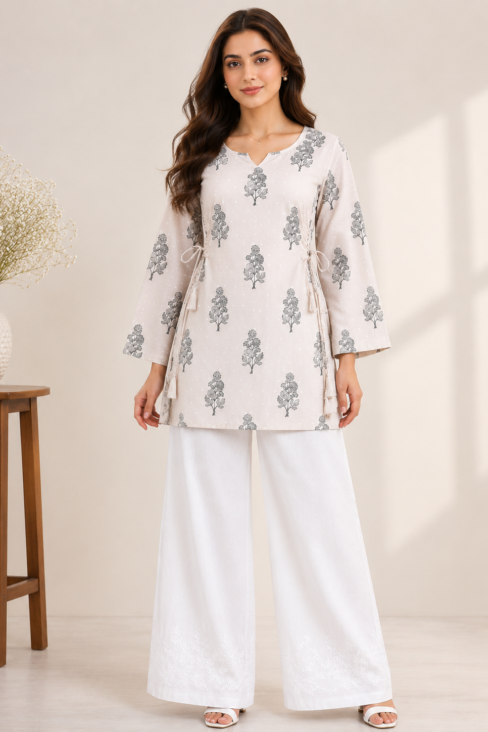 Women's Floral Print Side Tie Casual Top D78