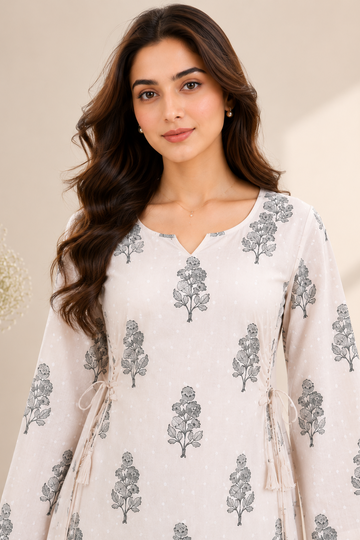Women's Floral Print Side Tie Casual Top D78