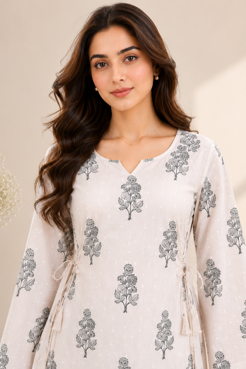Women's Floral Print Side Tie Casual Top D78