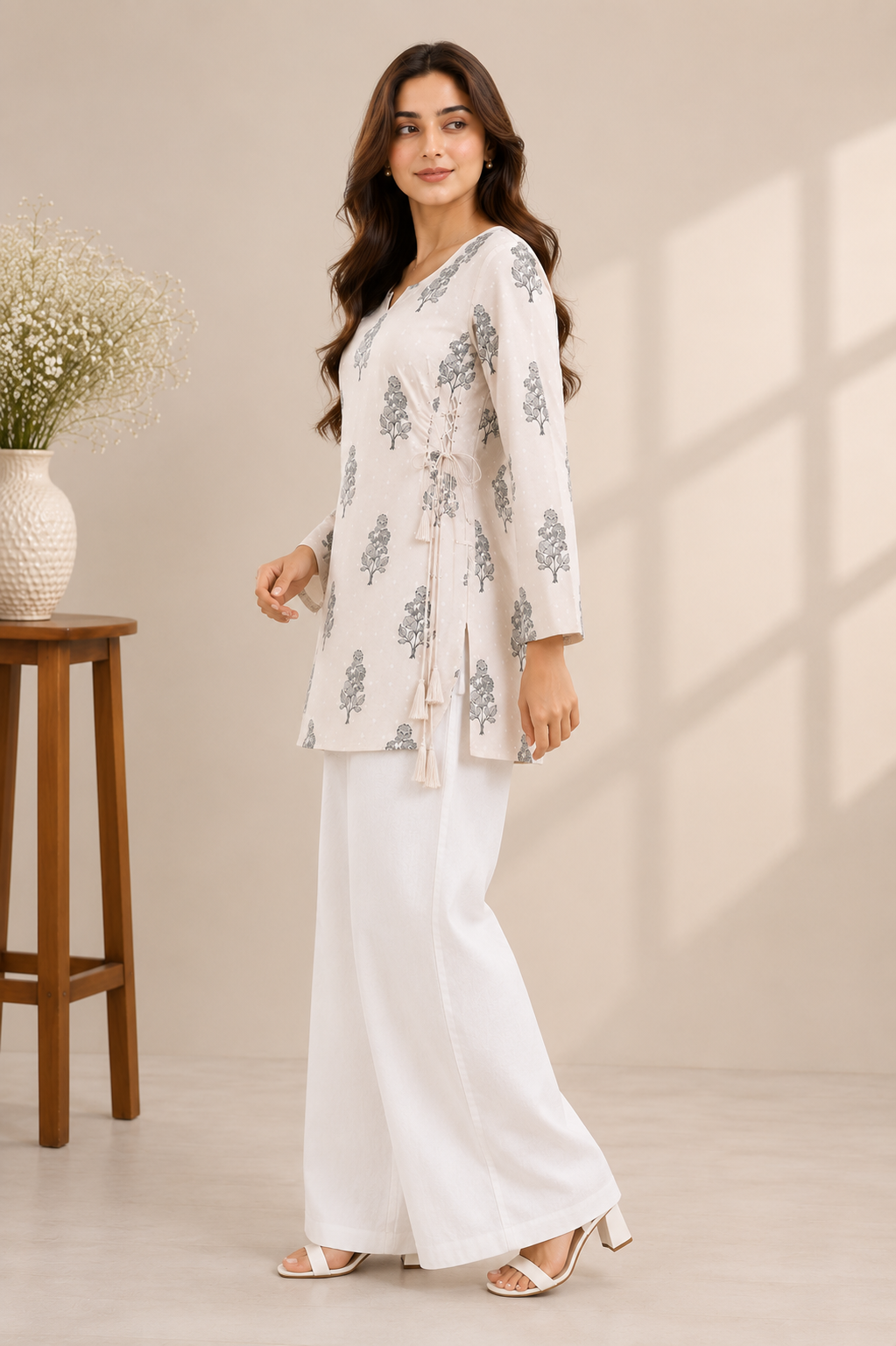 Women's Floral Print Side Tie Casual Top D78