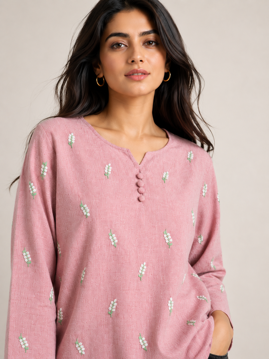 Rose Blush Embroidered Short Kurta D74