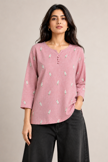 Rose Blush Embroidered Short Kurta D74