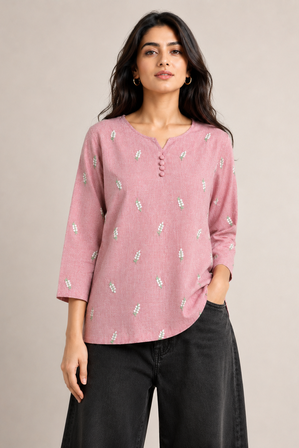 Rose Blush Embroidered Short Kurta D74