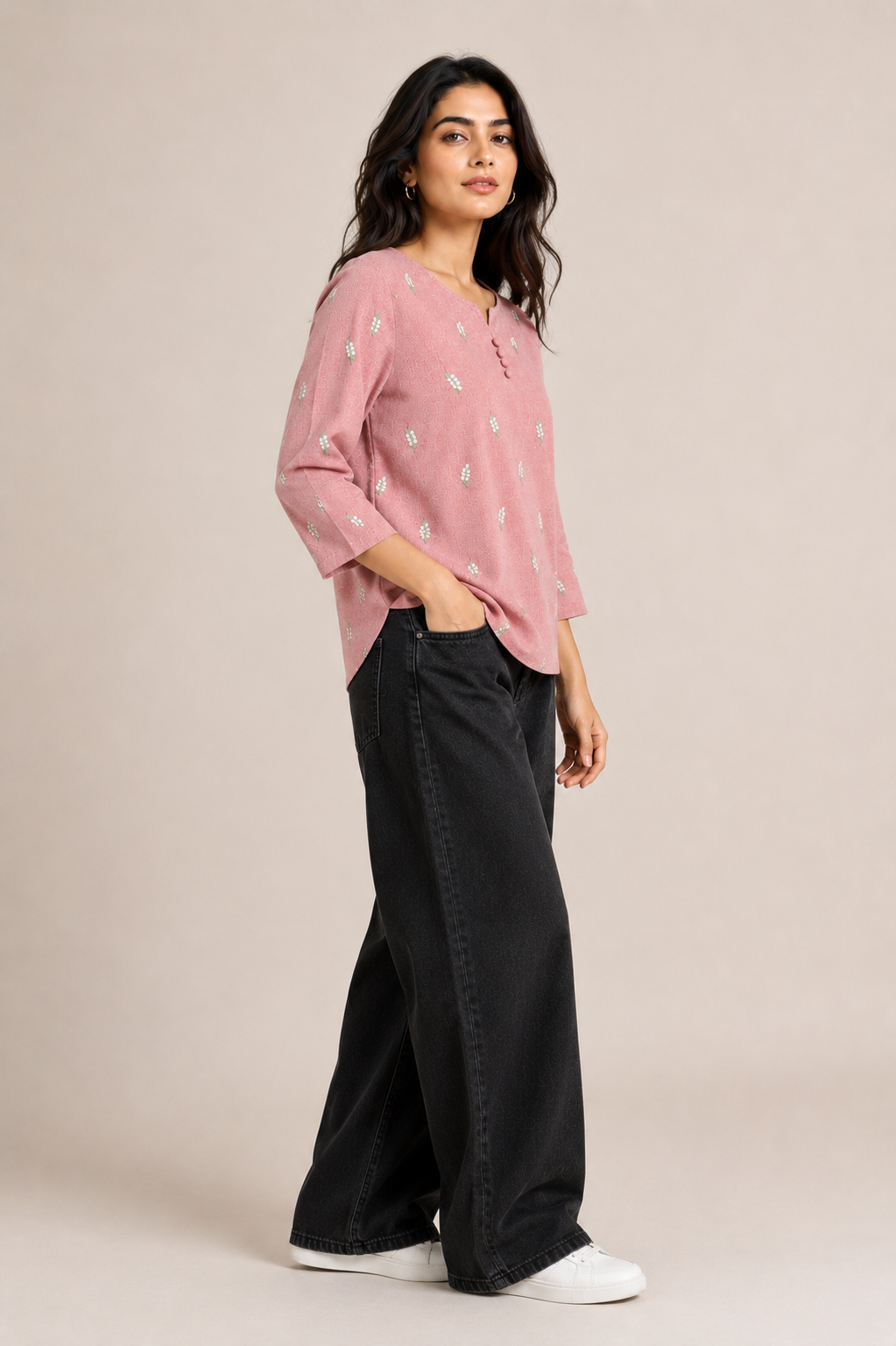 Rose Blush Embroidered Short Kurta D74