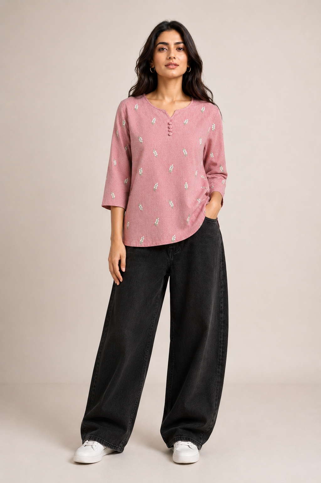 Rose Blush Embroidered Short Kurta D74