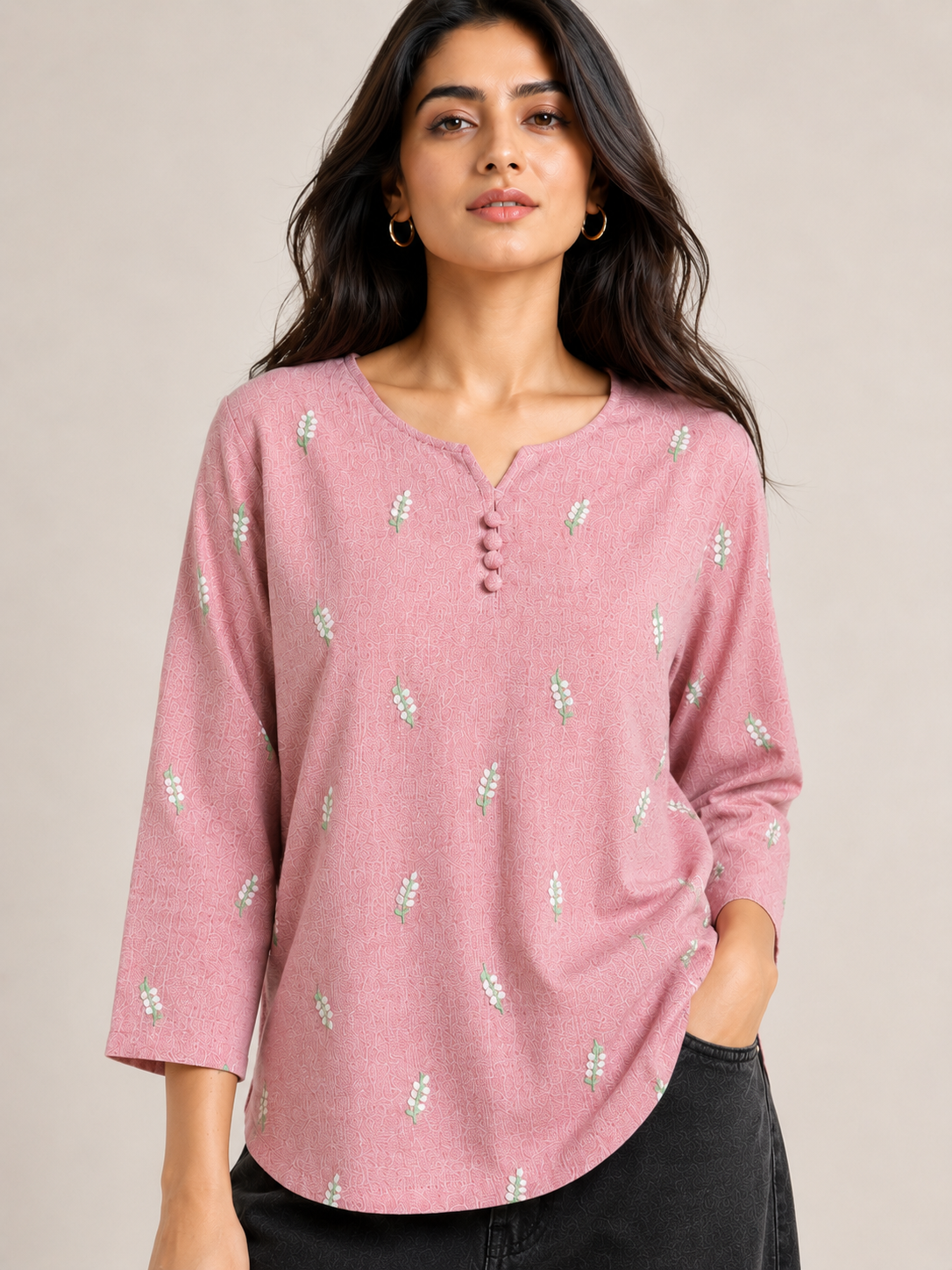 Rose Blush Embroidered Short Kurta D74