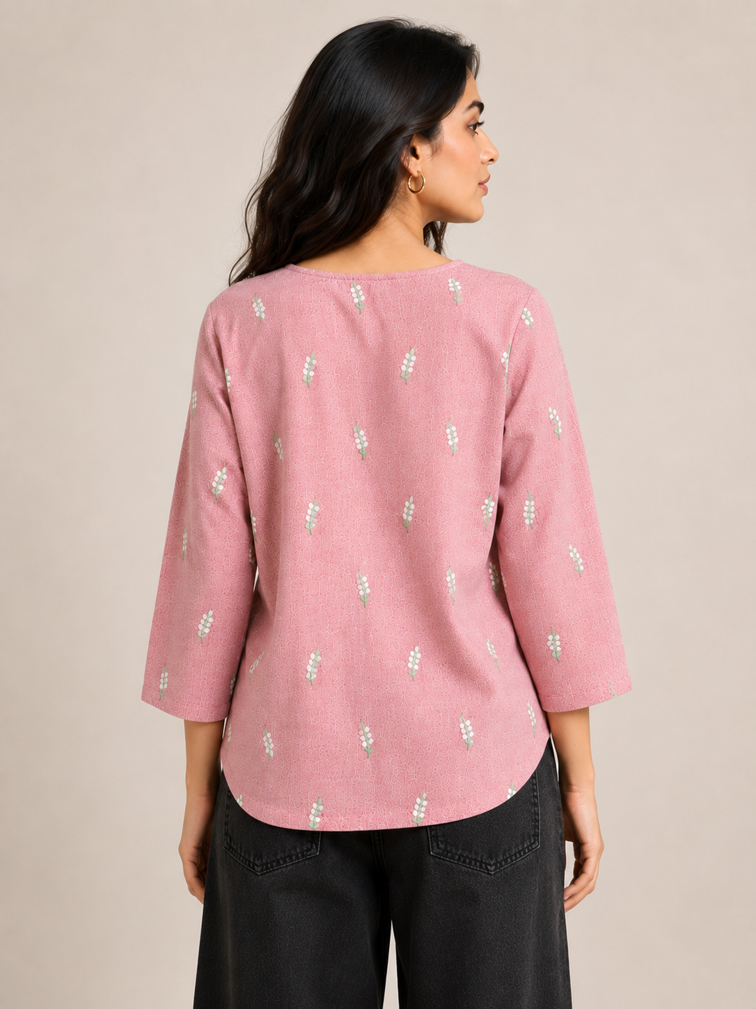 Rose Blush Embroidered Short Kurta D74