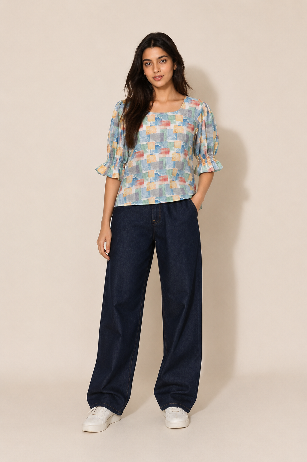 Retro Geometric Square Neck Top D65