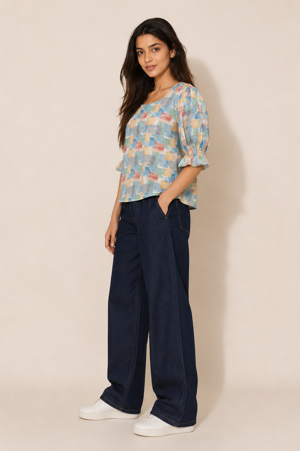 Retro Geometric Square Neck Top D65