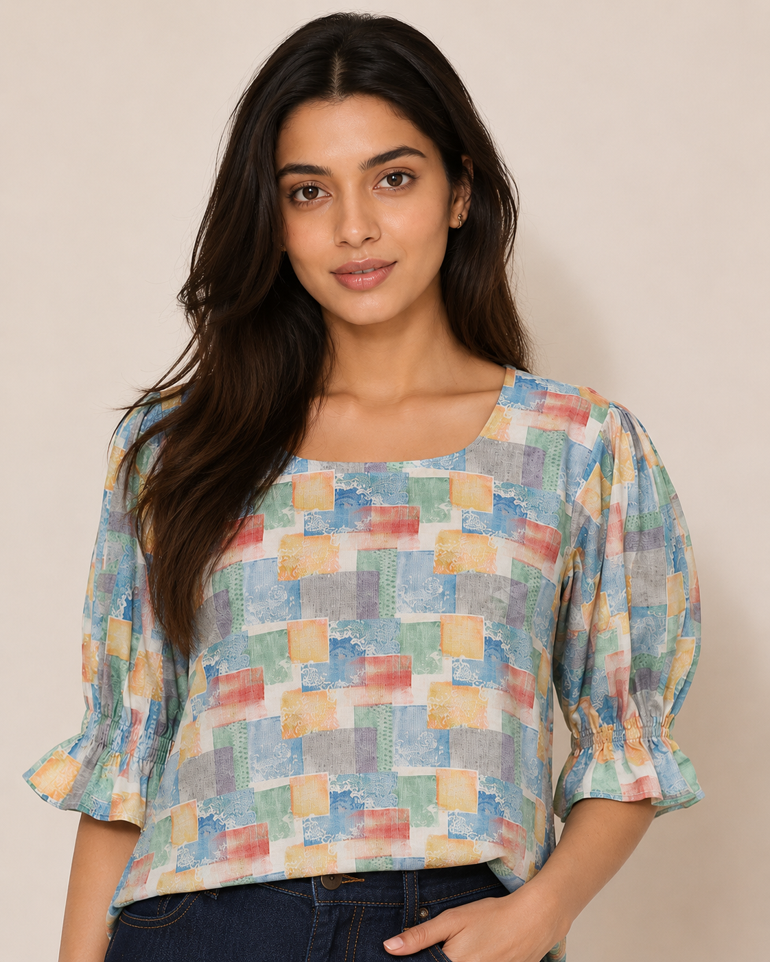 Retro Geometric Square Neck Top D65