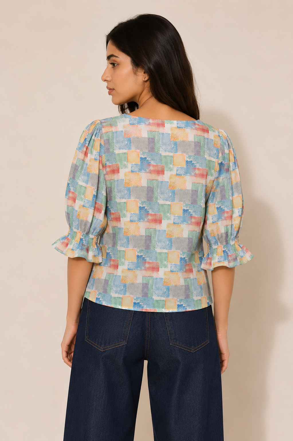 Retro Geometric Square Neck Top D65