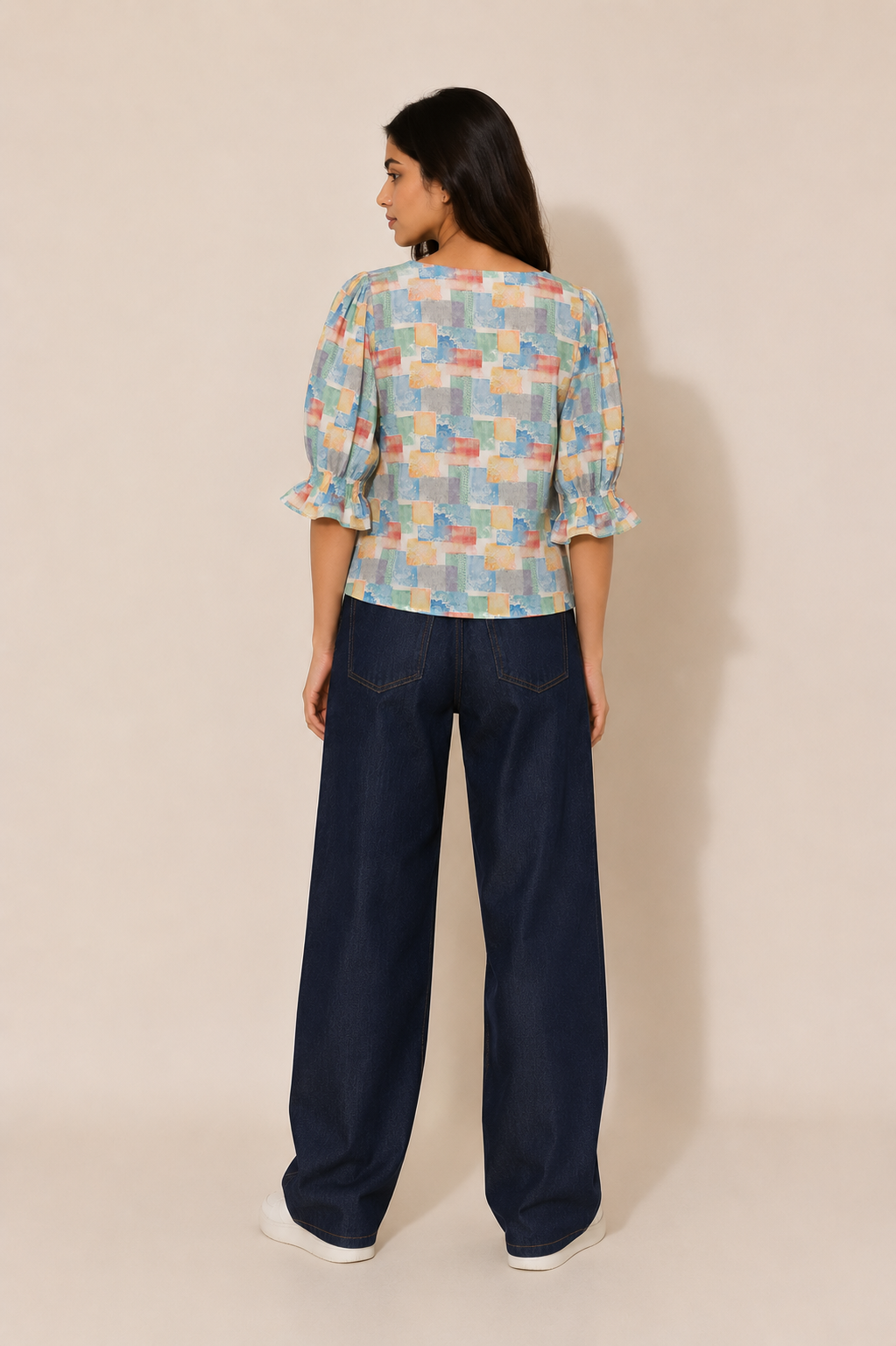 Retro Geometric Square Neck Top D65