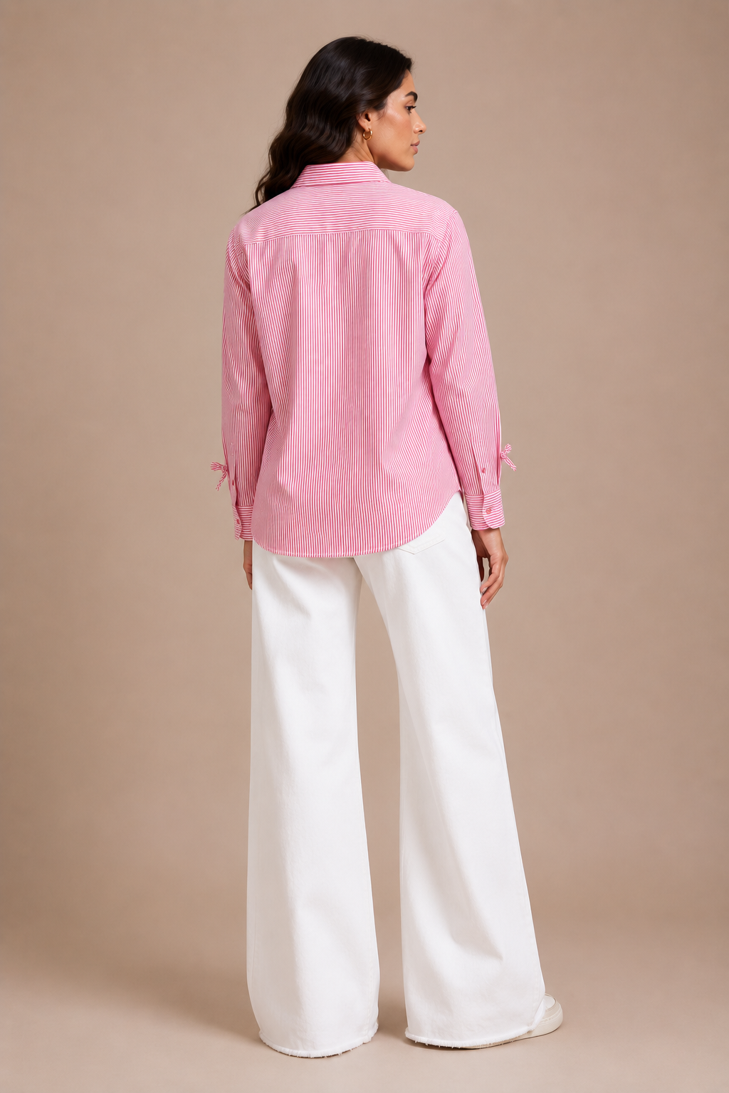 Rose Pinstripe Long Sleeve Shirt with Bow Appliques D69