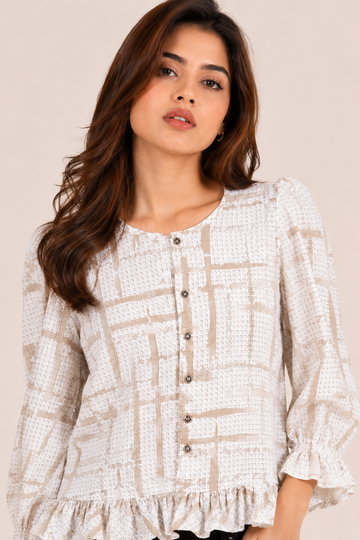Neutral Grid Ruffle Kurti D64