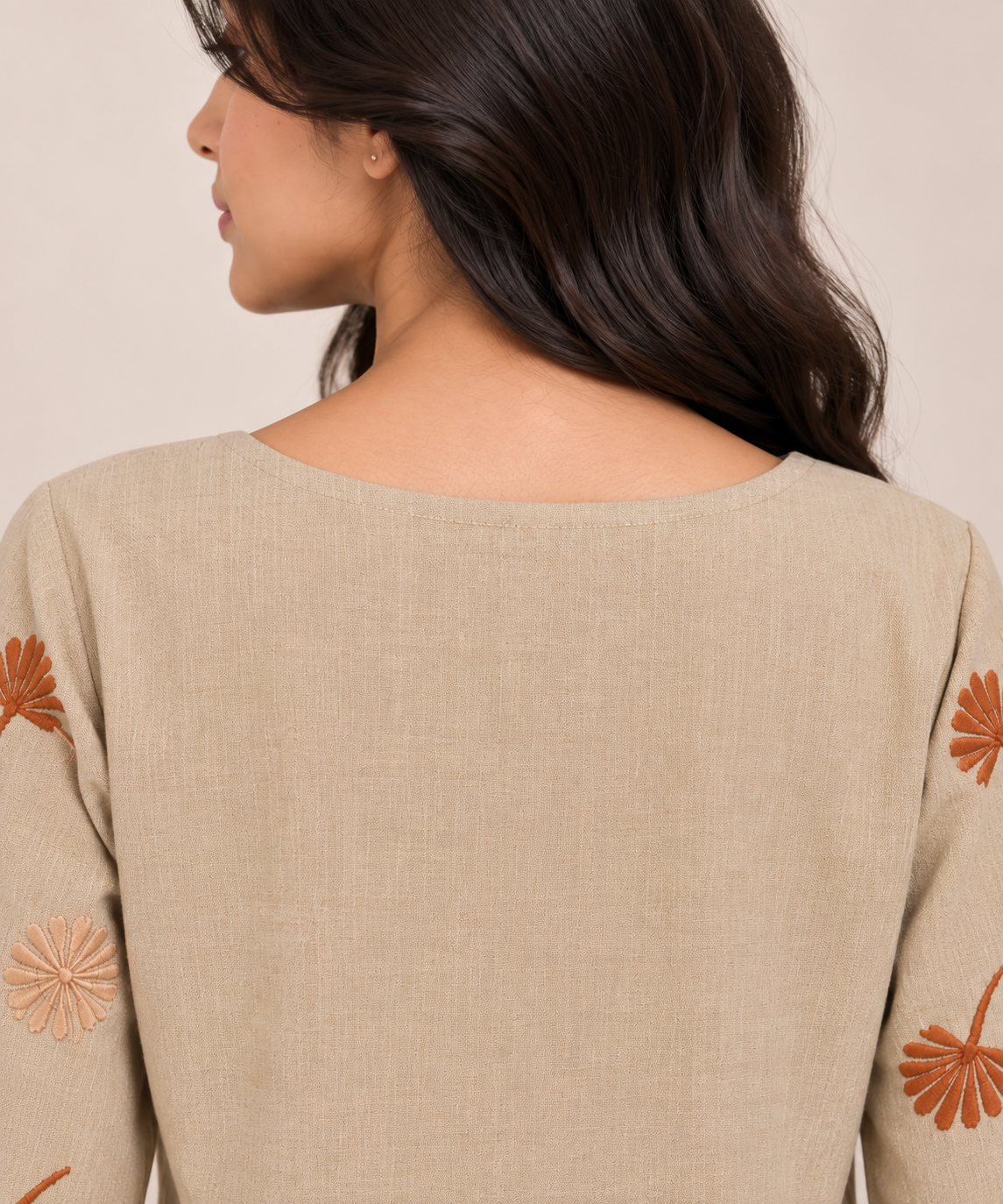 Women’s Beige Floral Embroidery Casual Kurti D92