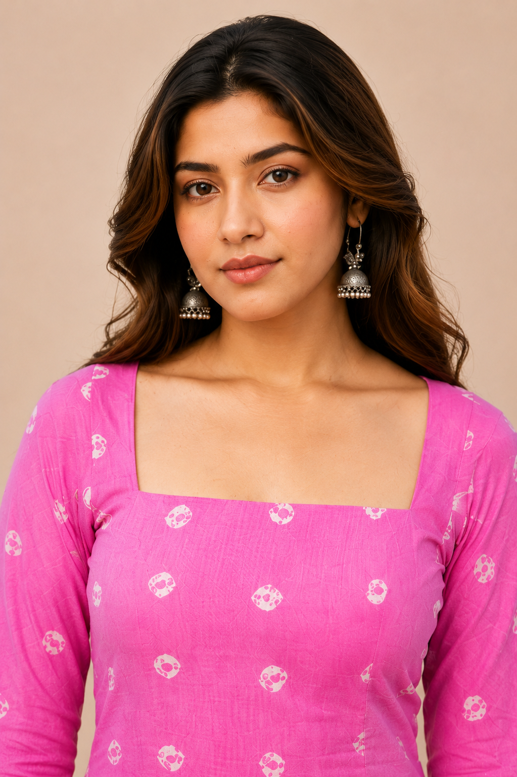 Women's Festive Pink Ethnic Kurti with White Print D77