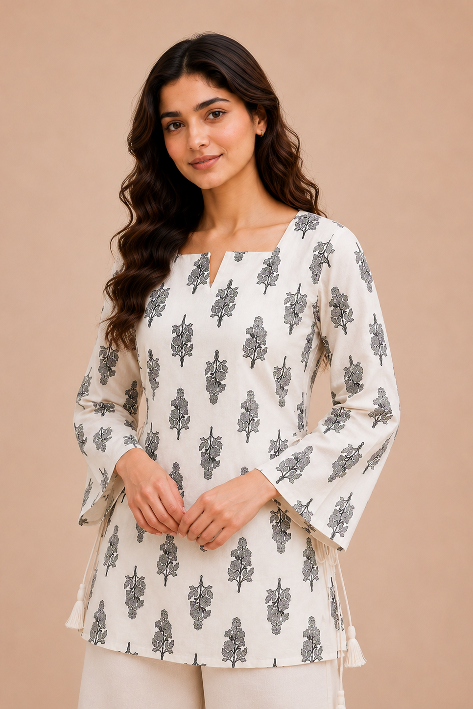 Women's Floral Print Side Tie Casual Top D78