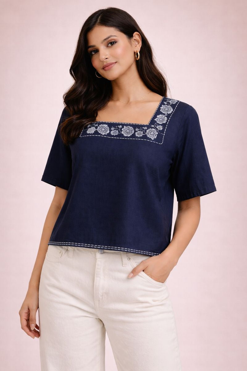 Women’s Contemporary Square Neck Printed Top D1