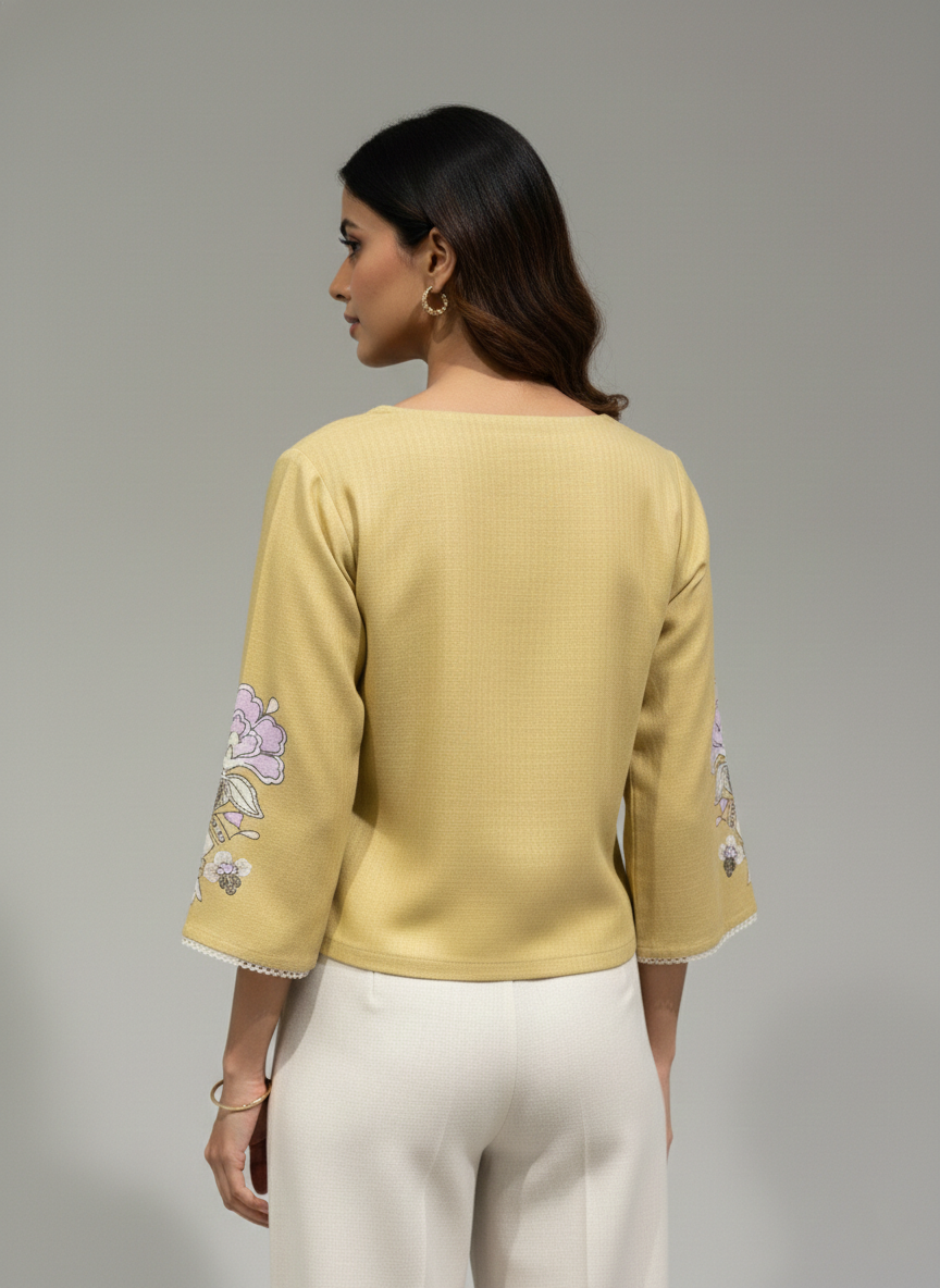 Women’s Printed Square Neck Top with Artistic Floral Design D25