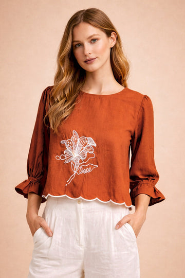Luxury Embroidered Top with Statement Floral Motif D12