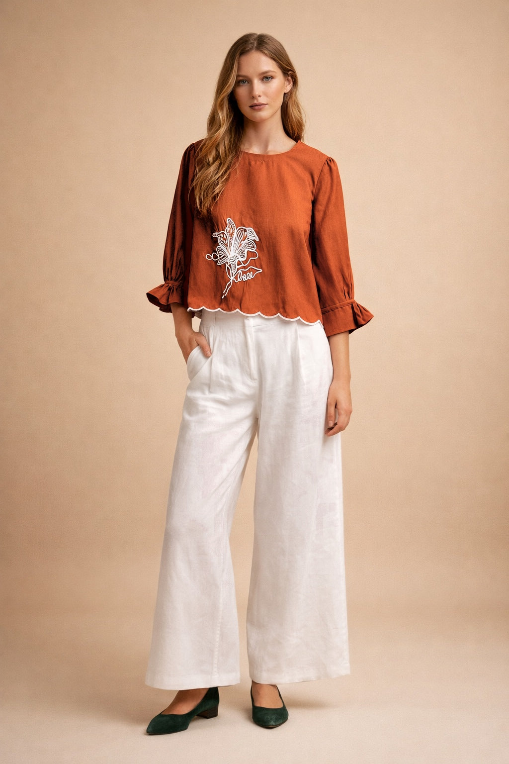 Luxury Embroidered Top with Statement Floral Motif D12