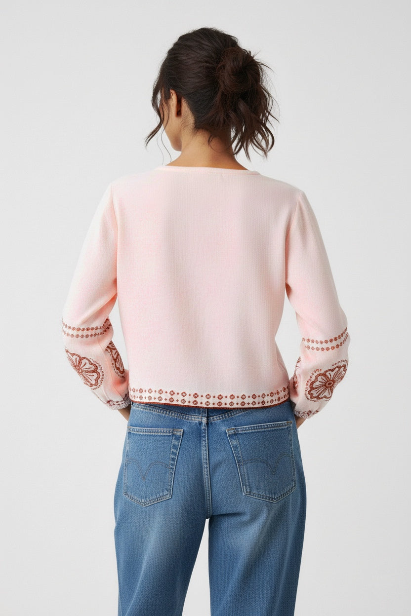 Blush Pink Printed Top with Decorative Border Print D10