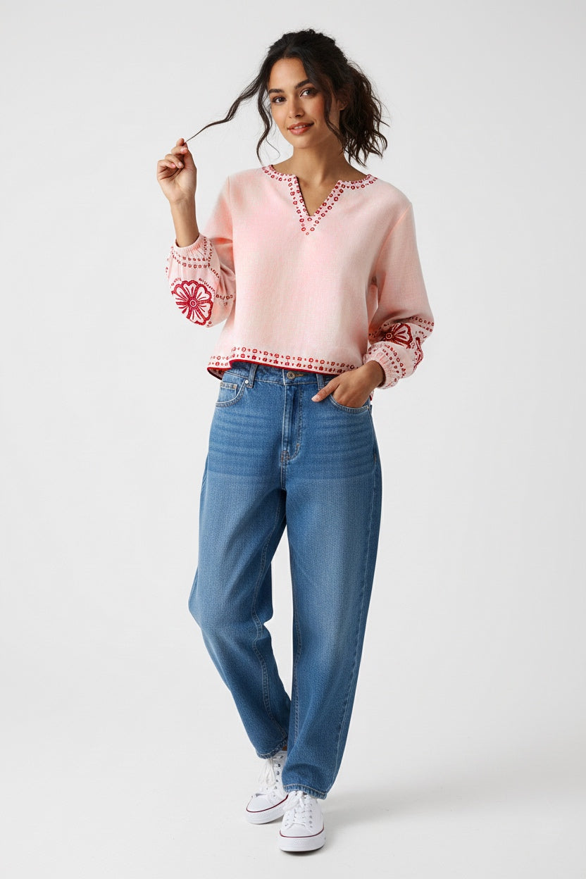 Blush Pink Printed Top with Decorative Border Print D10