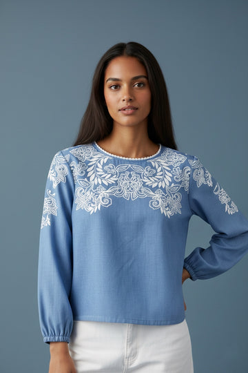 Elegant Floral Print Fancy Cotton Top for Everyday Wear D6