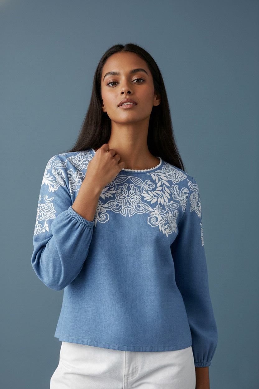 Elegant Floral Print Fancy Cotton Top for Everyday Wear D6