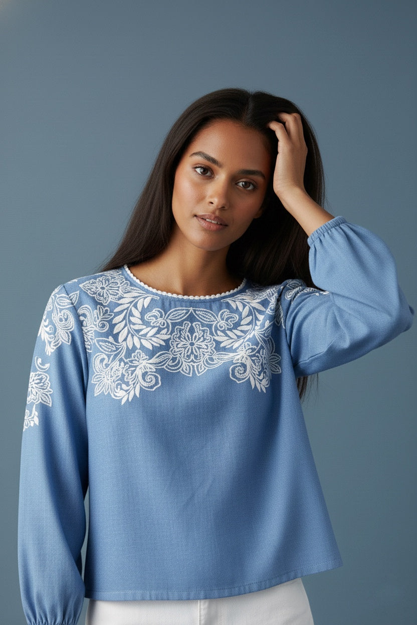 Elegant Floral Print Fancy Cotton Top for Everyday Wear D6