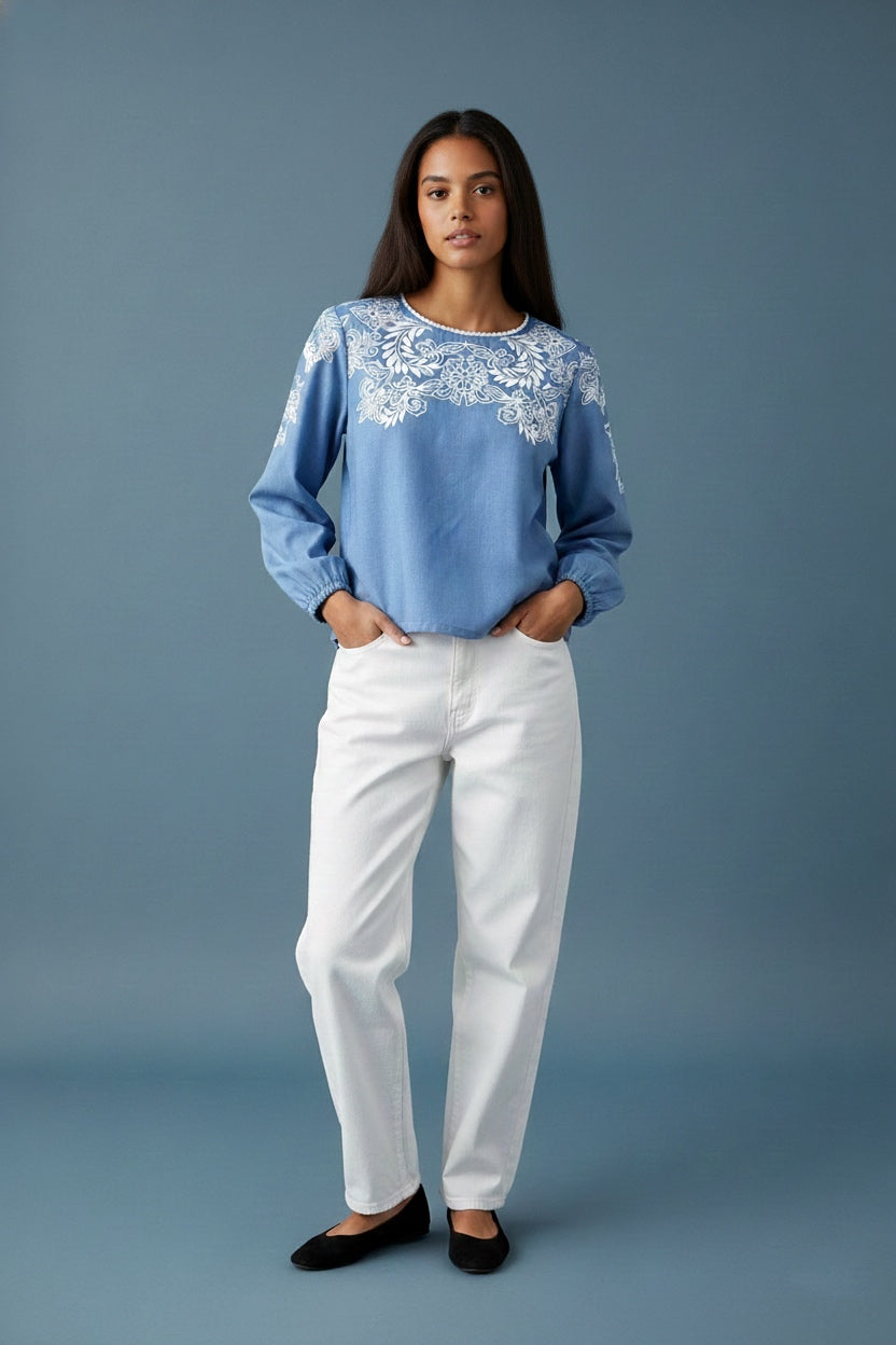 Elegant Floral Print Fancy Cotton Top for Everyday Wear D6