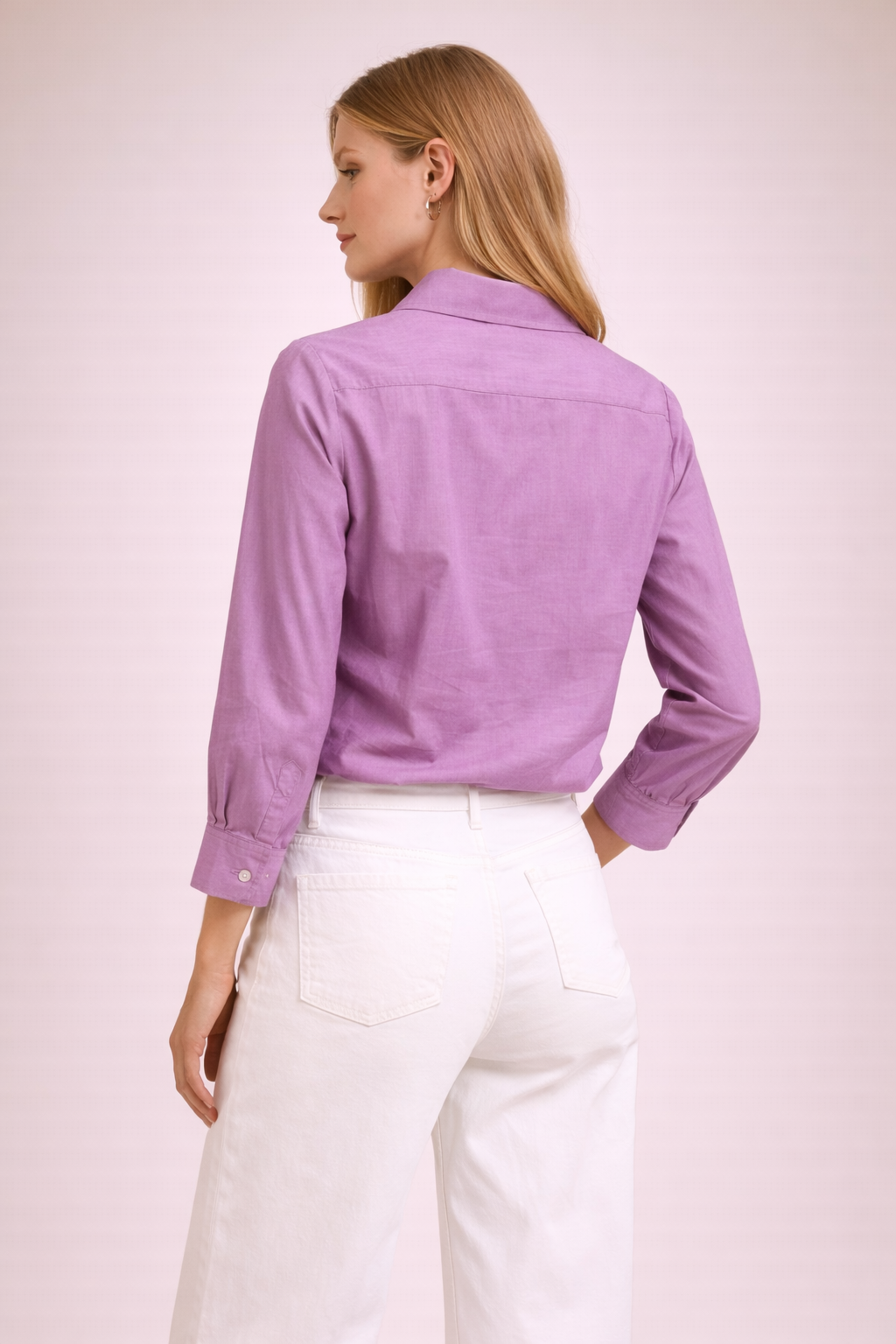 Elegant Lavender Purple Silk Shirt Top with Statement Ruffles D40