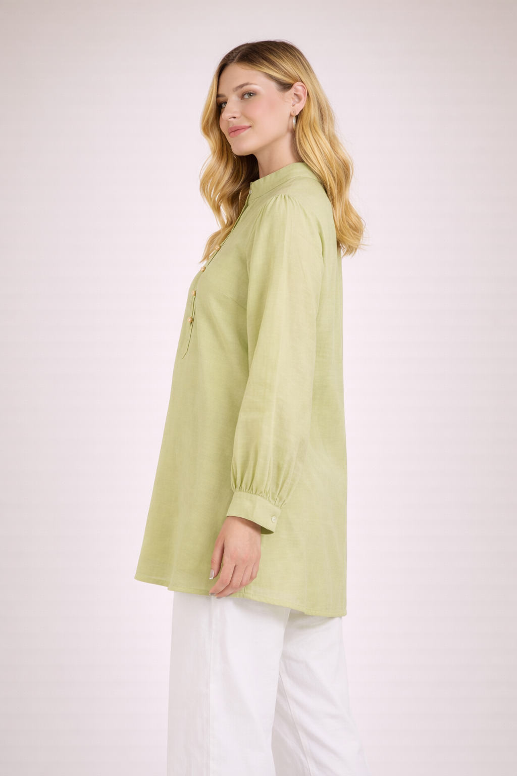 Light Green Straight Fit Tunic Top for Women D38