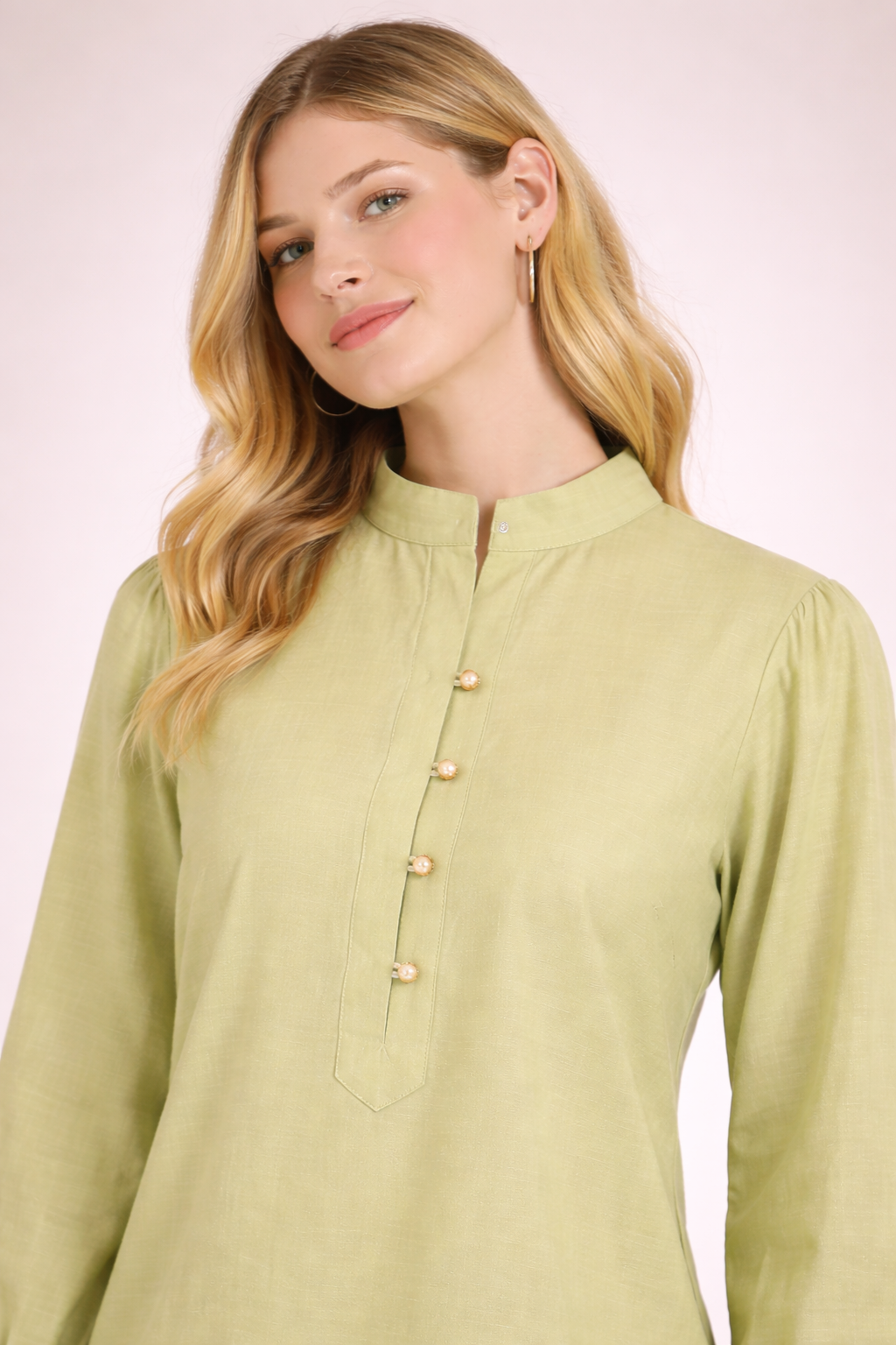 Light Green Straight Fit Tunic Top for Women D38