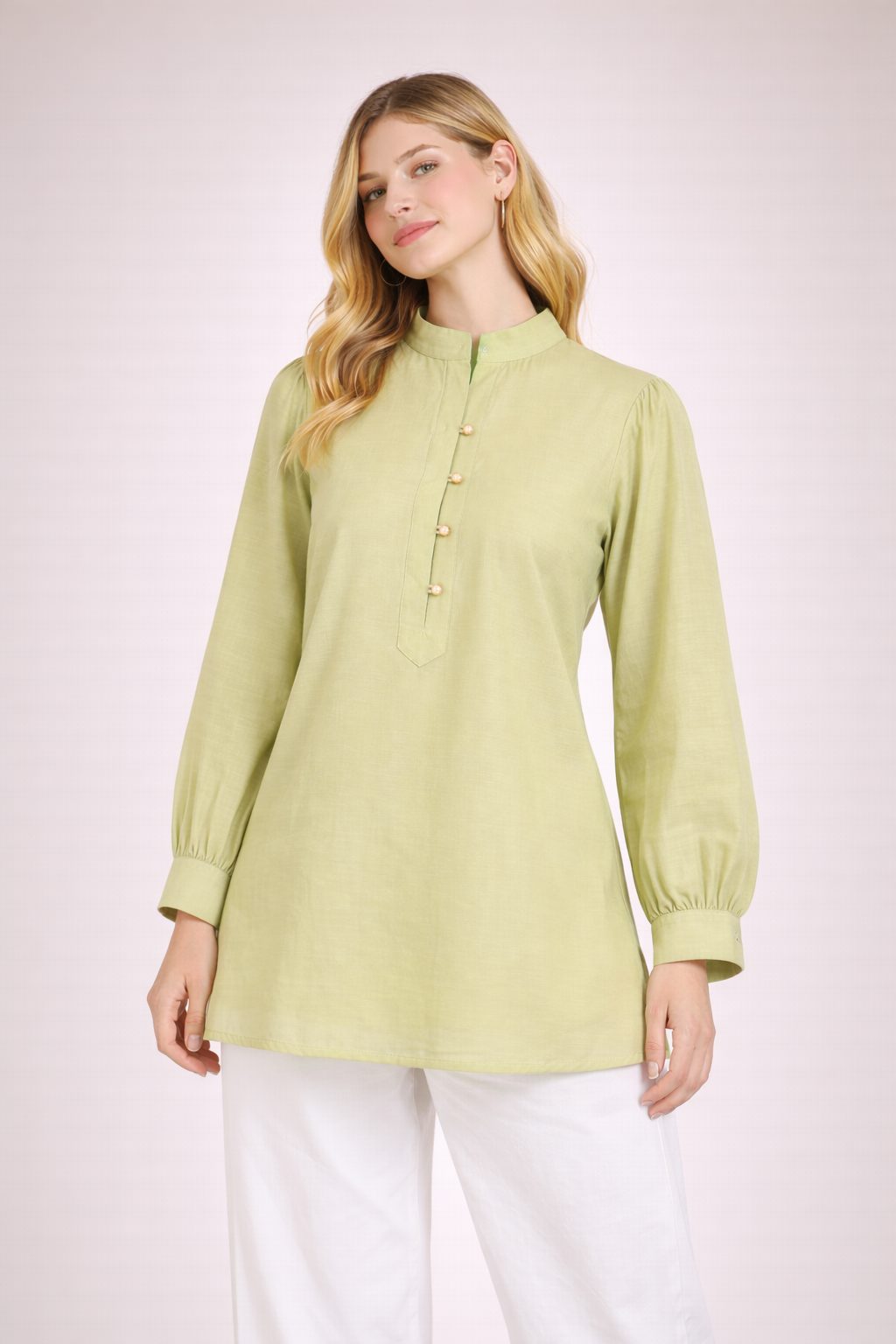Light Green Straight Fit Tunic Top for Women D38