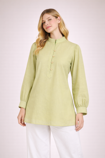 Light Green Straight Fit Tunic Top for Women D38