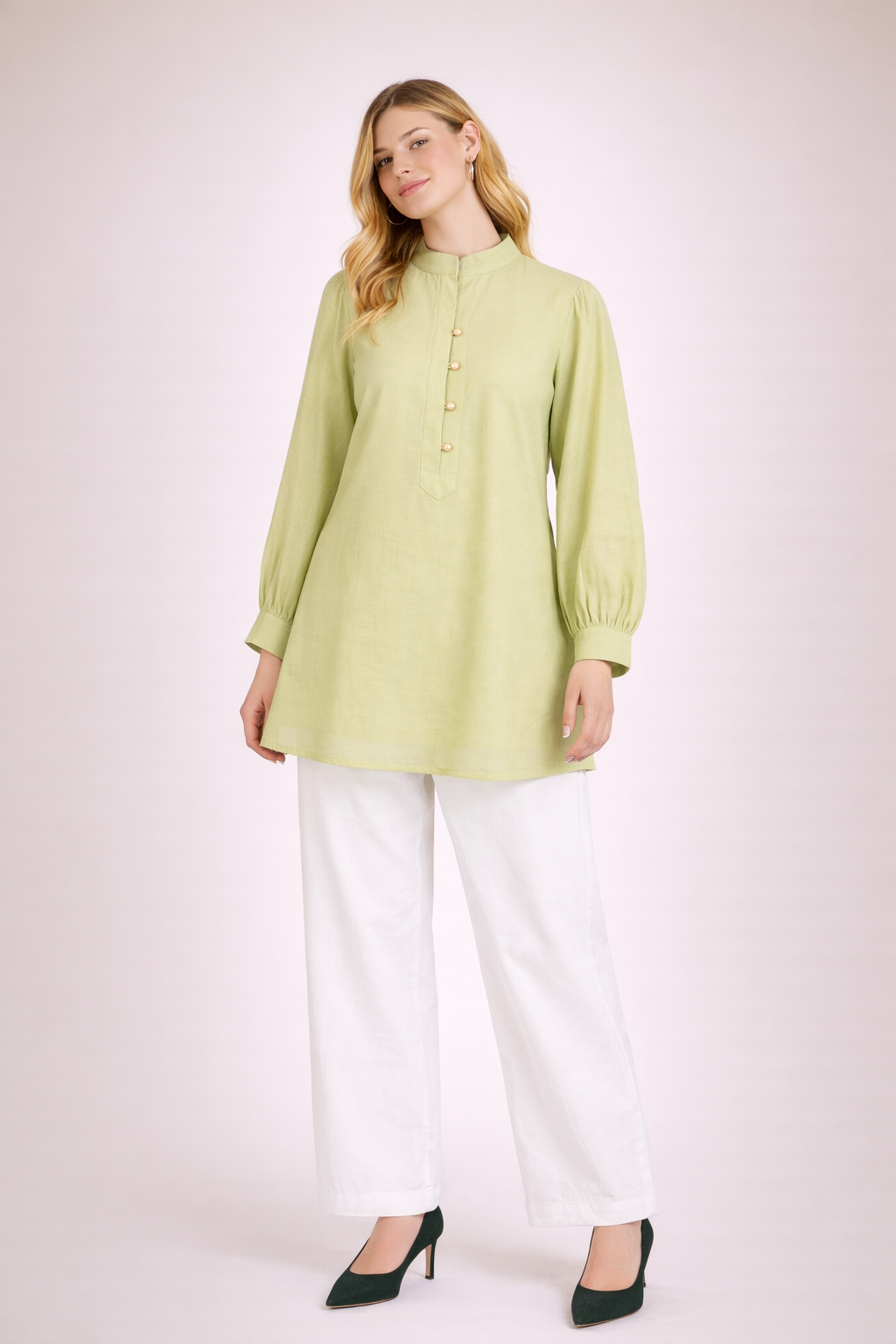 Light Green Straight Fit Tunic Top for Women D38