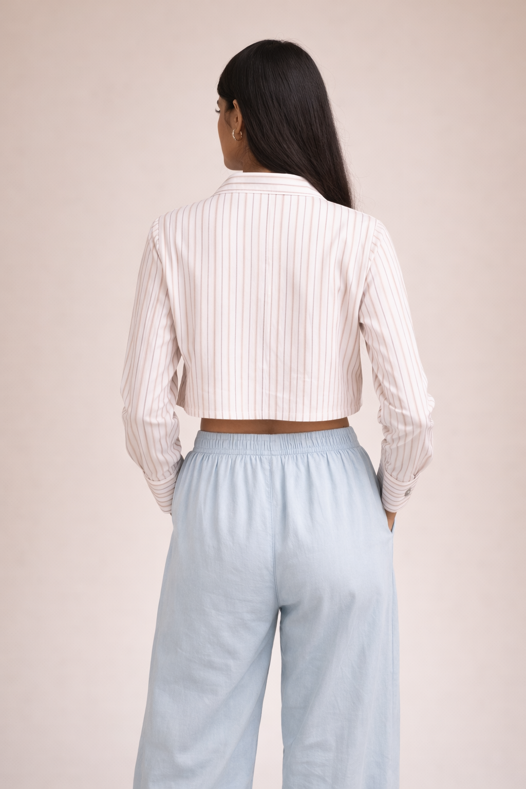 Luxury Raymond Cotton Vertical Stripe Crop Shirt D44