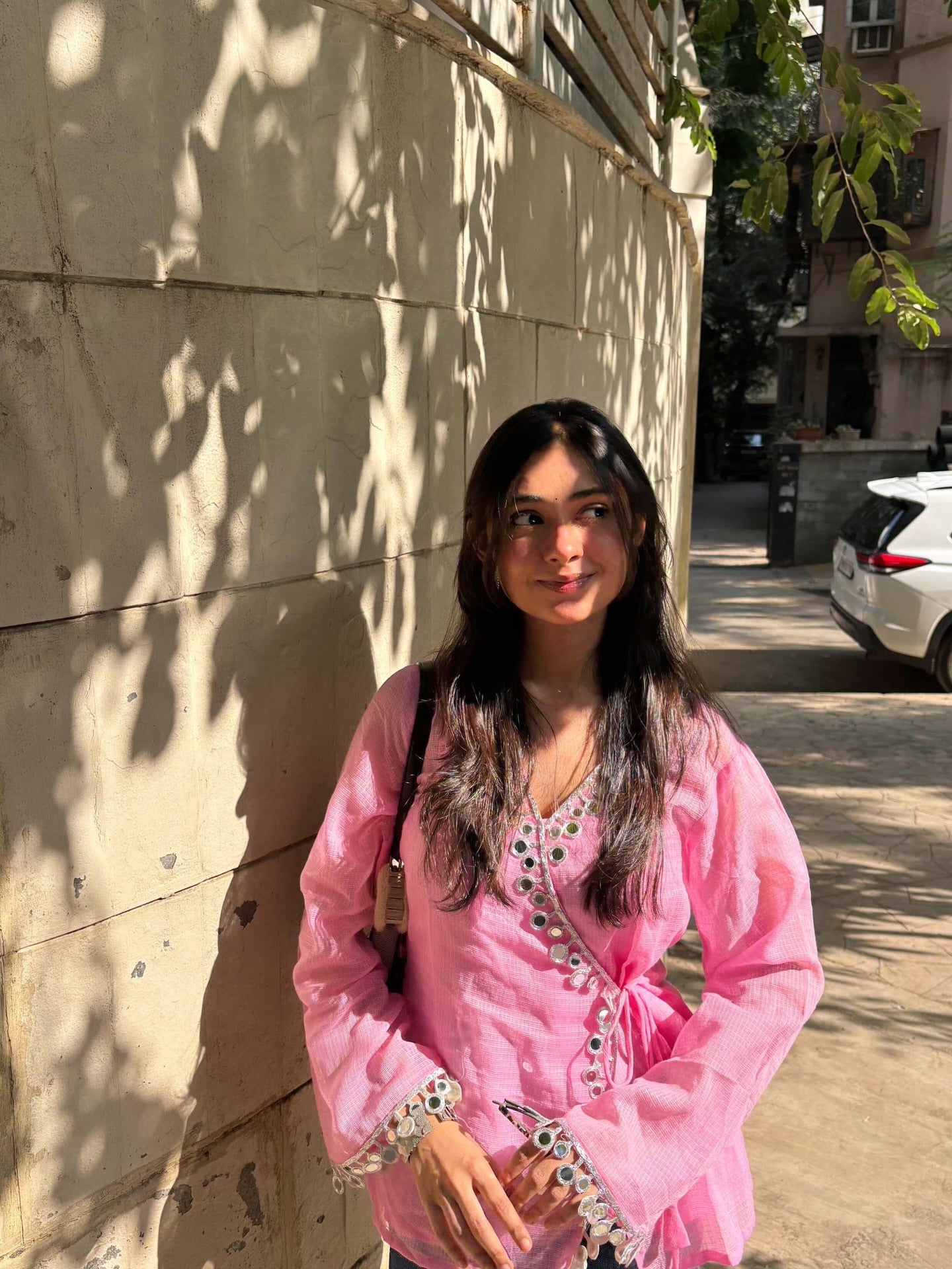 Pink Kota Check Kurti Style Top for Women with Decorative Mirror Border D80